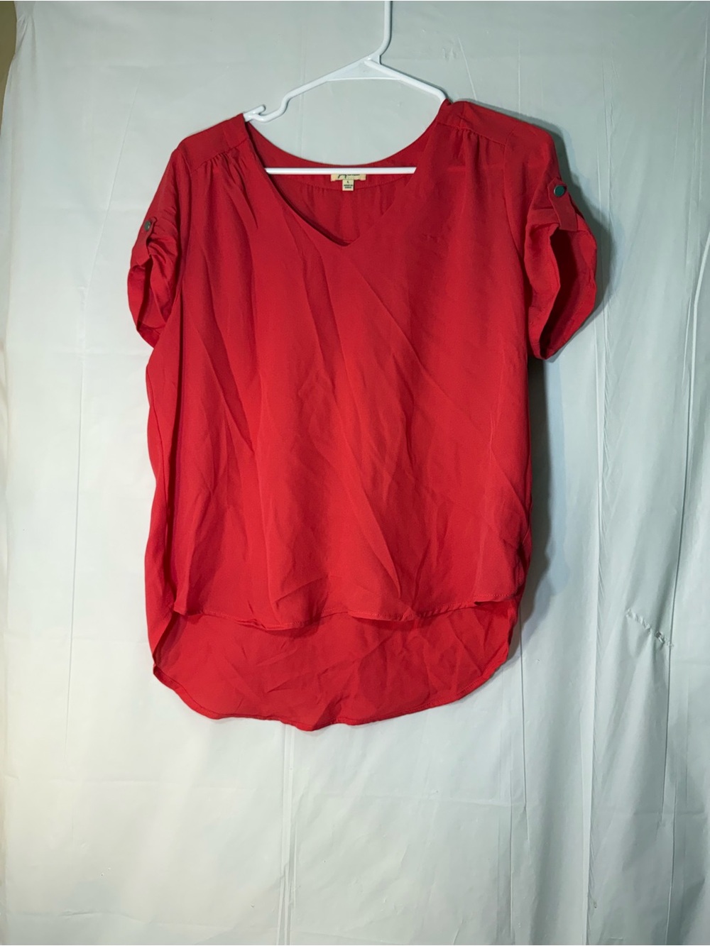 Lily White vibrant red V-neck women's blouse sıze large